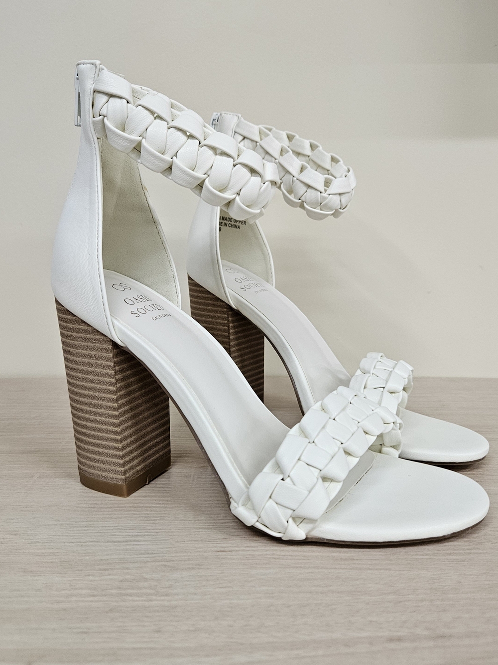 NIB | 8.5 | OASIS SOCIETY | Braided Ankle-Strap Block Heel Sandals - White - Picture 4 of 8